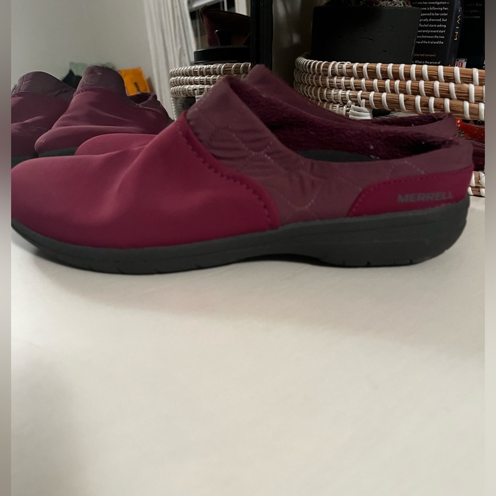 Merrell Women Encore Kassie Mule Clog Burgundy Red Quilted Fabric Slip On Size 7 - Picture 2 of 9
